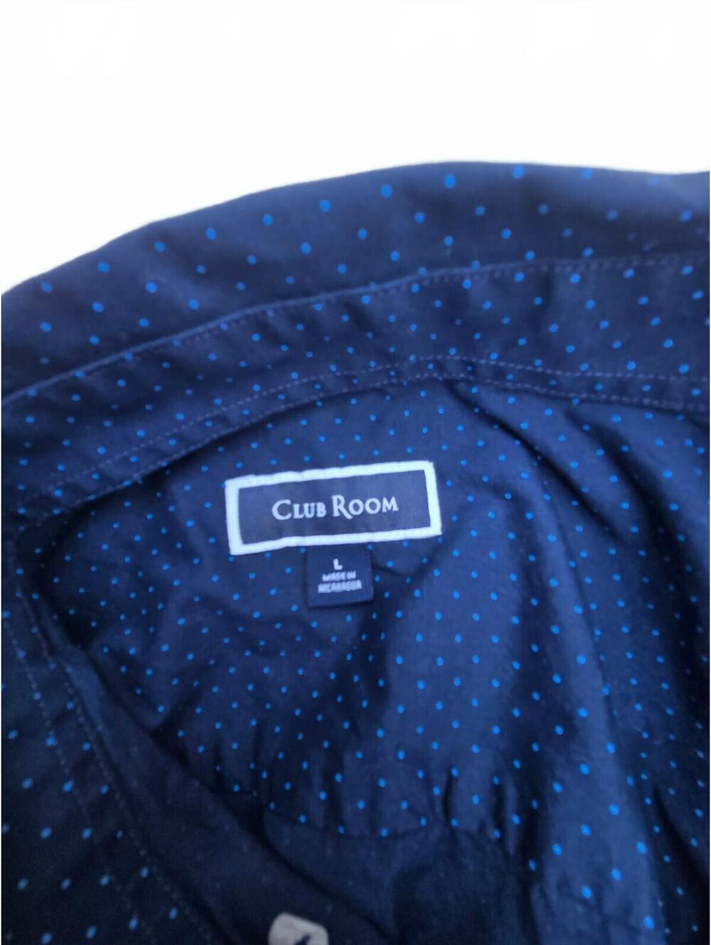 Club Room Men's Large Navy Blue Short Sleeve Button-Up Shirt with Polka Dot - Picture 4 of 4